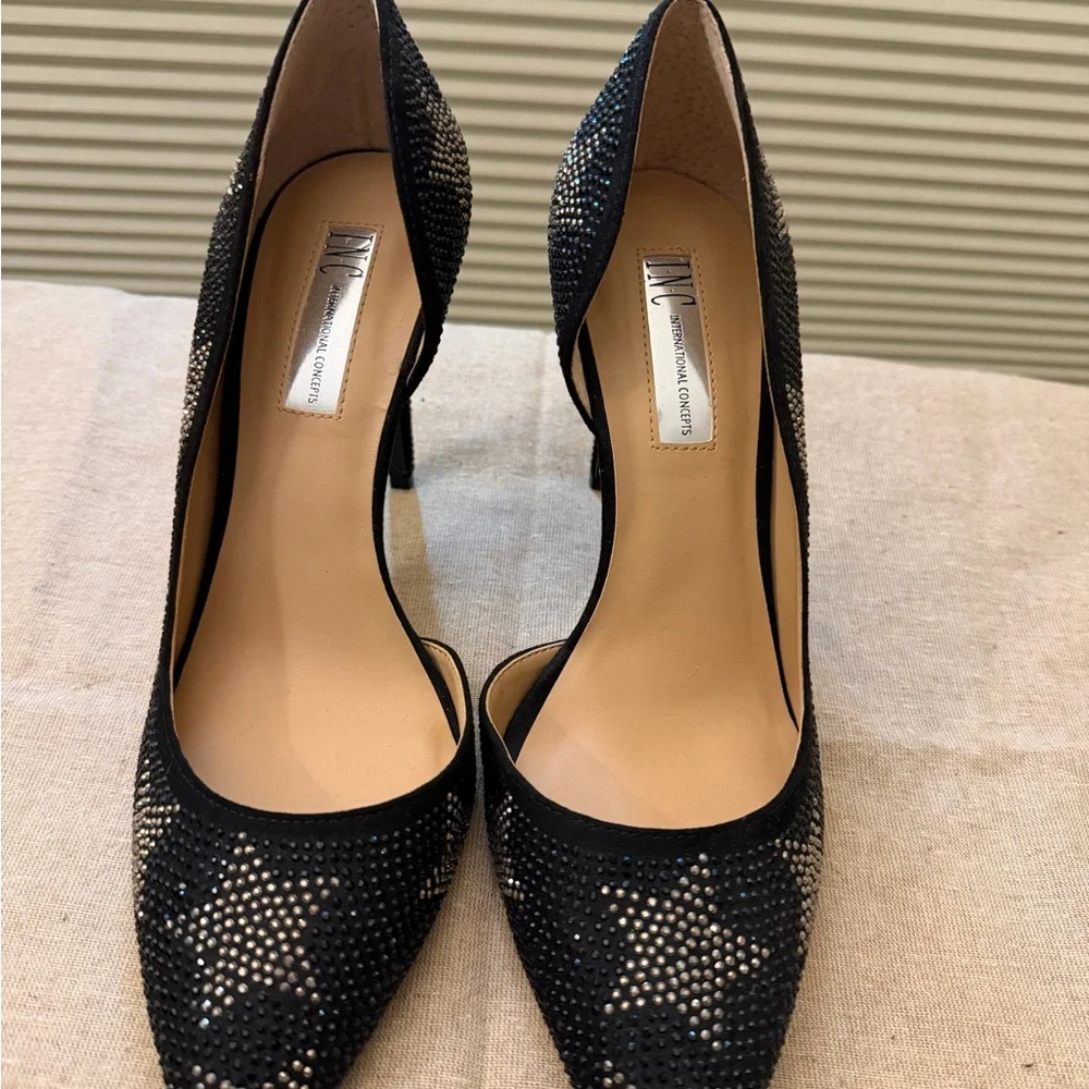 INC International Concepts Black and Silver Sparkle Studded Heels - Picture 1 of 4